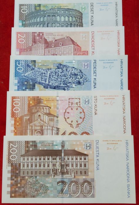 CROÁCIA SET 2012 10+20+50+100+200 kuna/UNC
