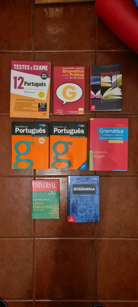 Gramáticas de português e livro de testes e exame