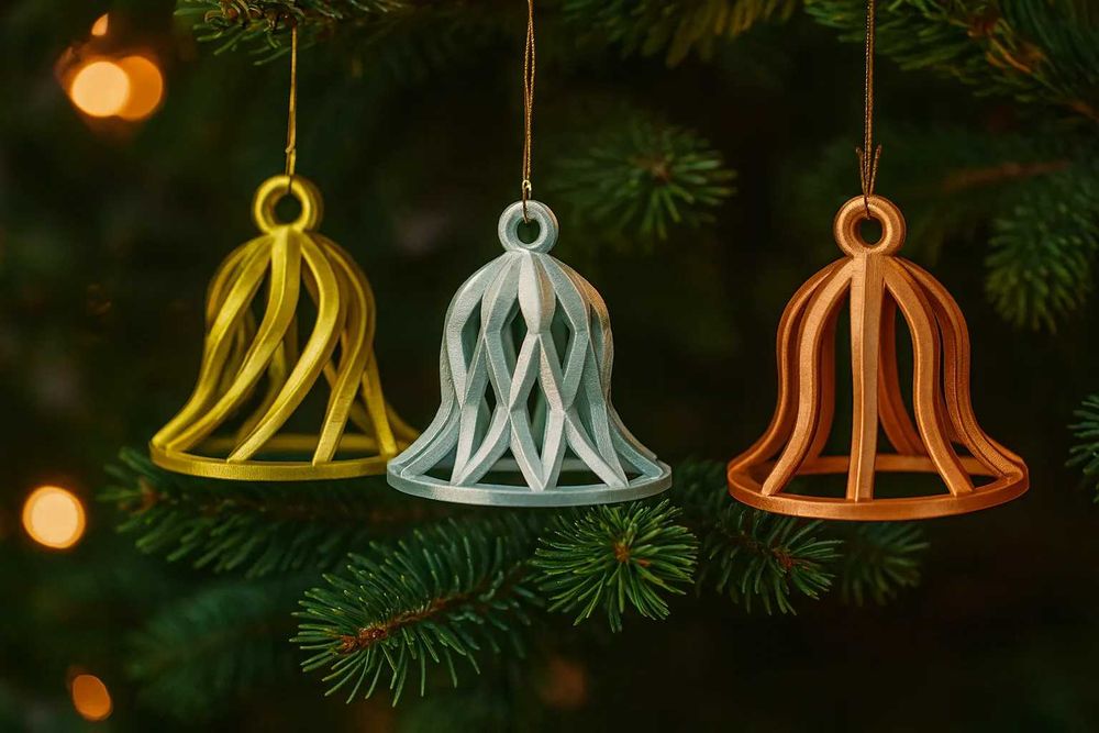 Ażurowe dzwonki 3D na choinkę – nowoczesne bombki, zestaw 5 szt.