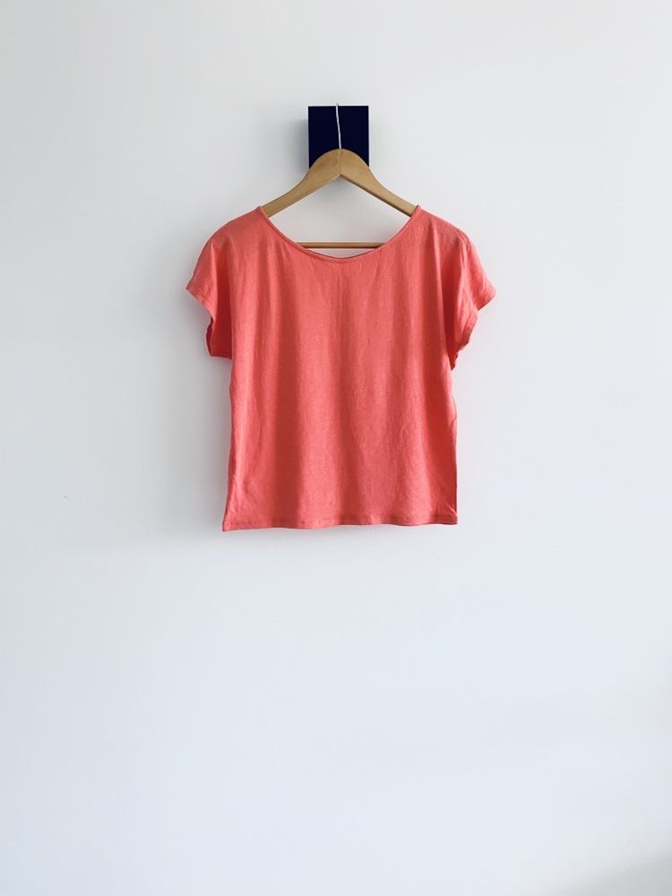 Koszulka tshirt crop top brzoskwiniowy Promod basic