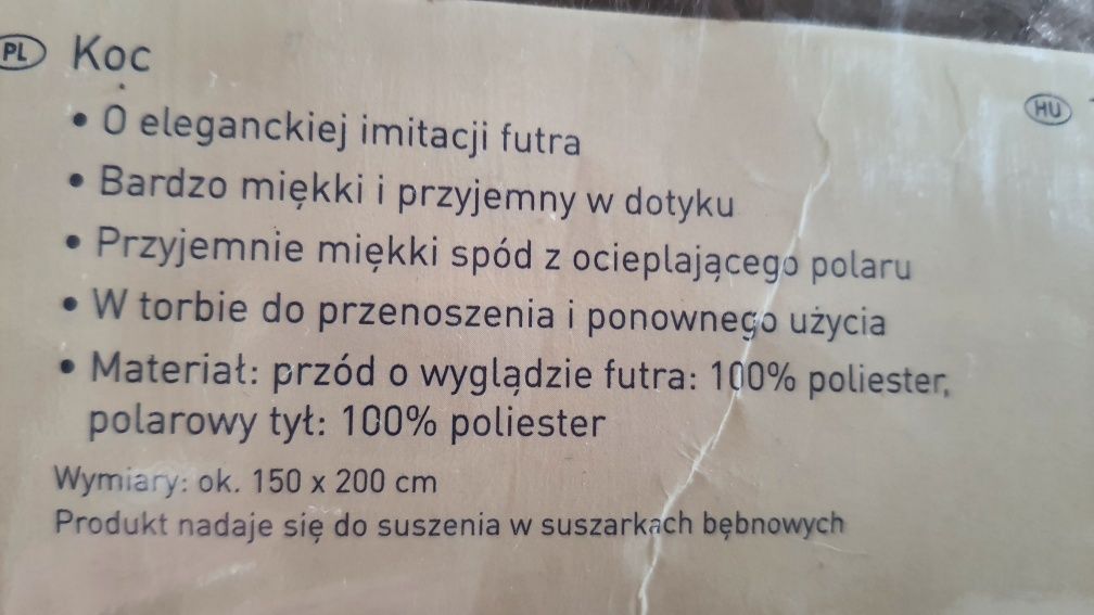 miękki duży koc imitacja futra podbity polarem