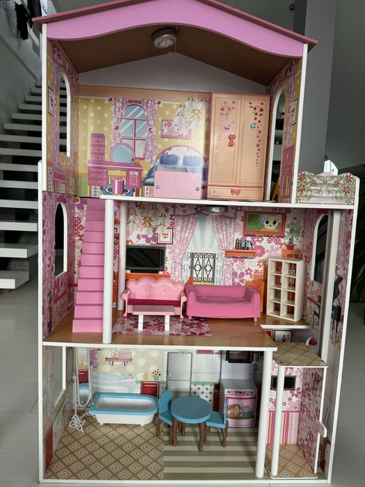 Domek dla barbie duzy plus lalki i dodatki