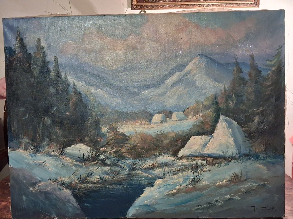 Obraz pejzaż malowany na płótnie olejny 82/60 cm sygnowany