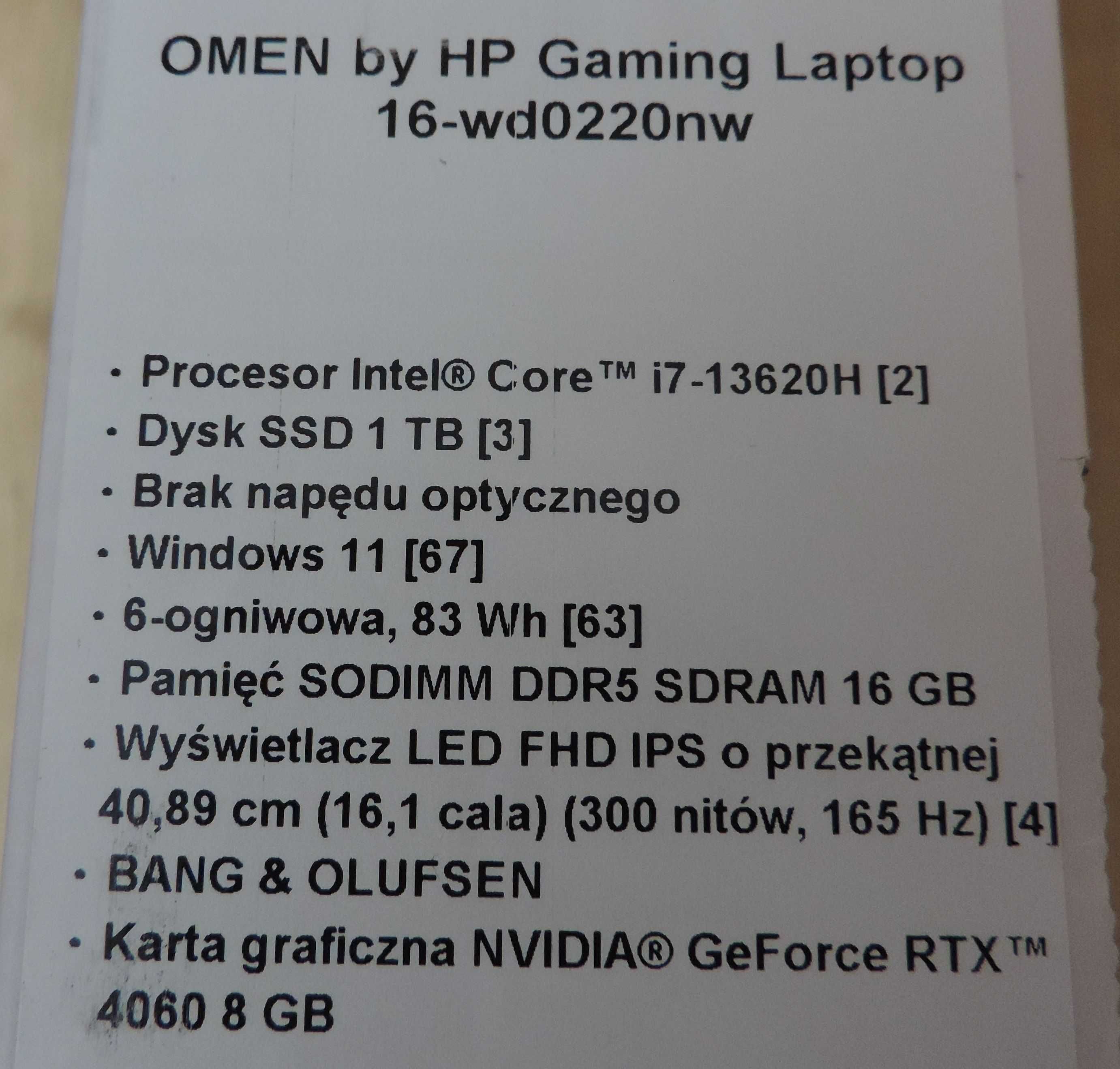 Prawie nowy HP Omen 16-wd0220nw RTX 4060 8Gb FVAT23 - Lapserwis Elbląg