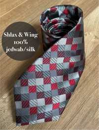 Szaro-czerowono-bordowy jedwabny krawat Shlax & Wing