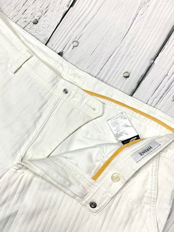 Versace Collection Bawełniano Lniane Luźne Spodnie Męskie Prążkowane r