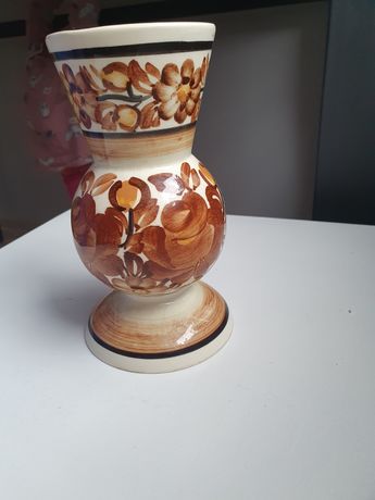 Brązowy swieczniki- wazon , fajans włocławek 17 cm