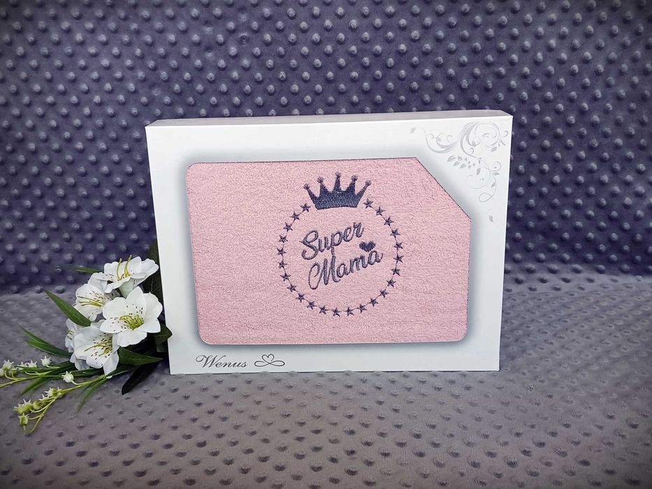 Ręcznik dla mamy 70x140 cm super mama jasny róż