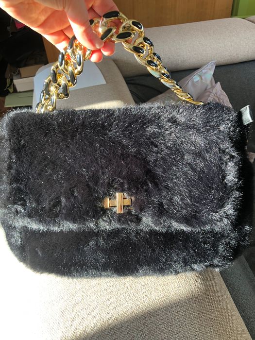 Torebka futrzana skóra naturalna czarna nowa