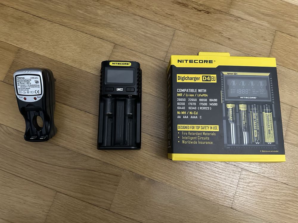 Зарядні пристрої Nitecore, Hama AA, AAA, 18650, li-ion, LiFePO4
