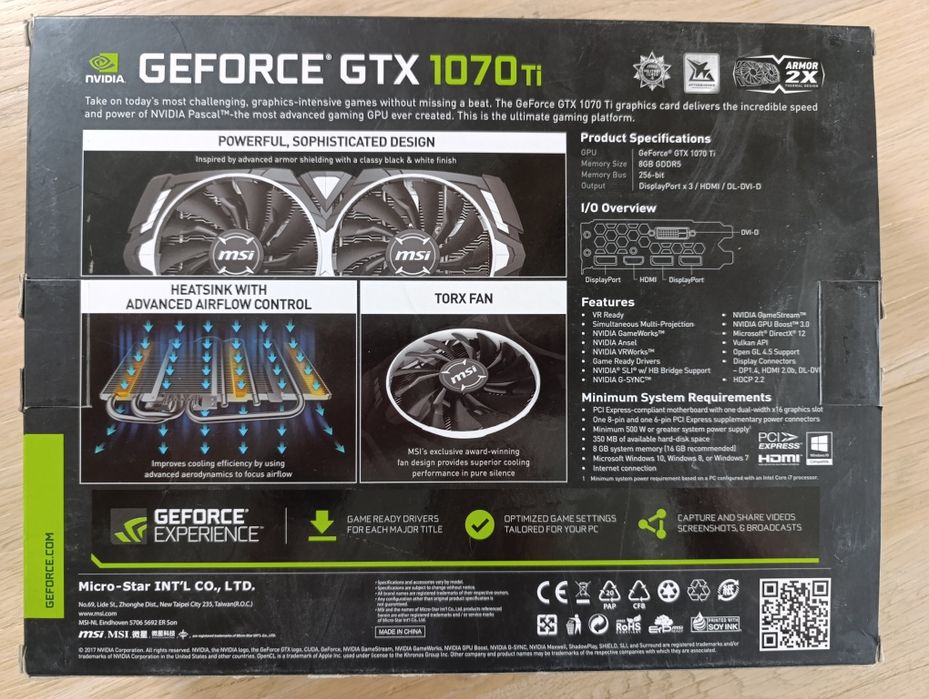 MSI GeForce GTX 1070 TI ARMOR 8GB GDDR5 VR Ready