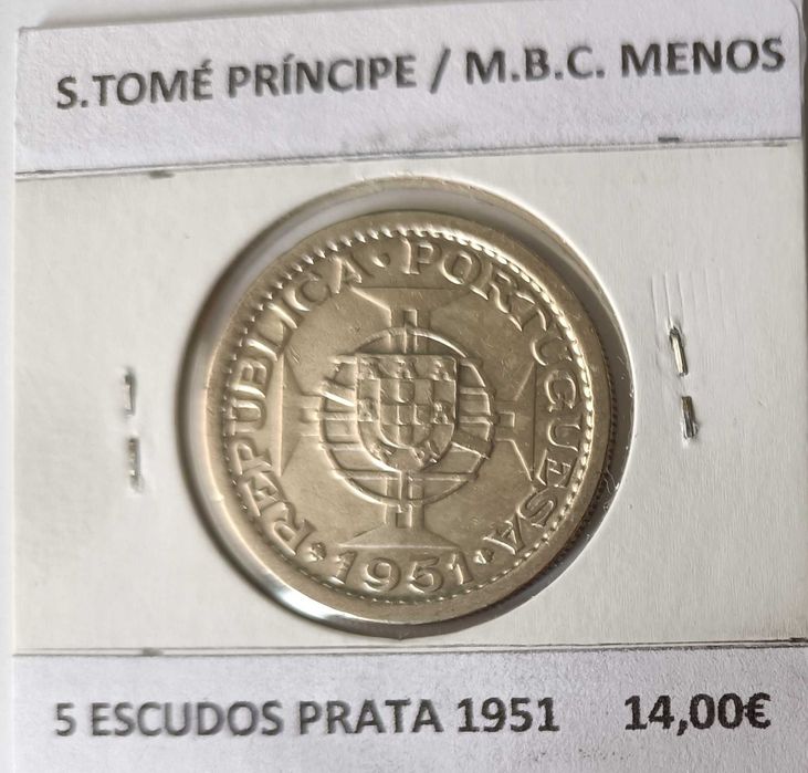 Moeda Portuguesa de 5 Escudos Circulada Ex Colónia S,. Tomé Príncipe