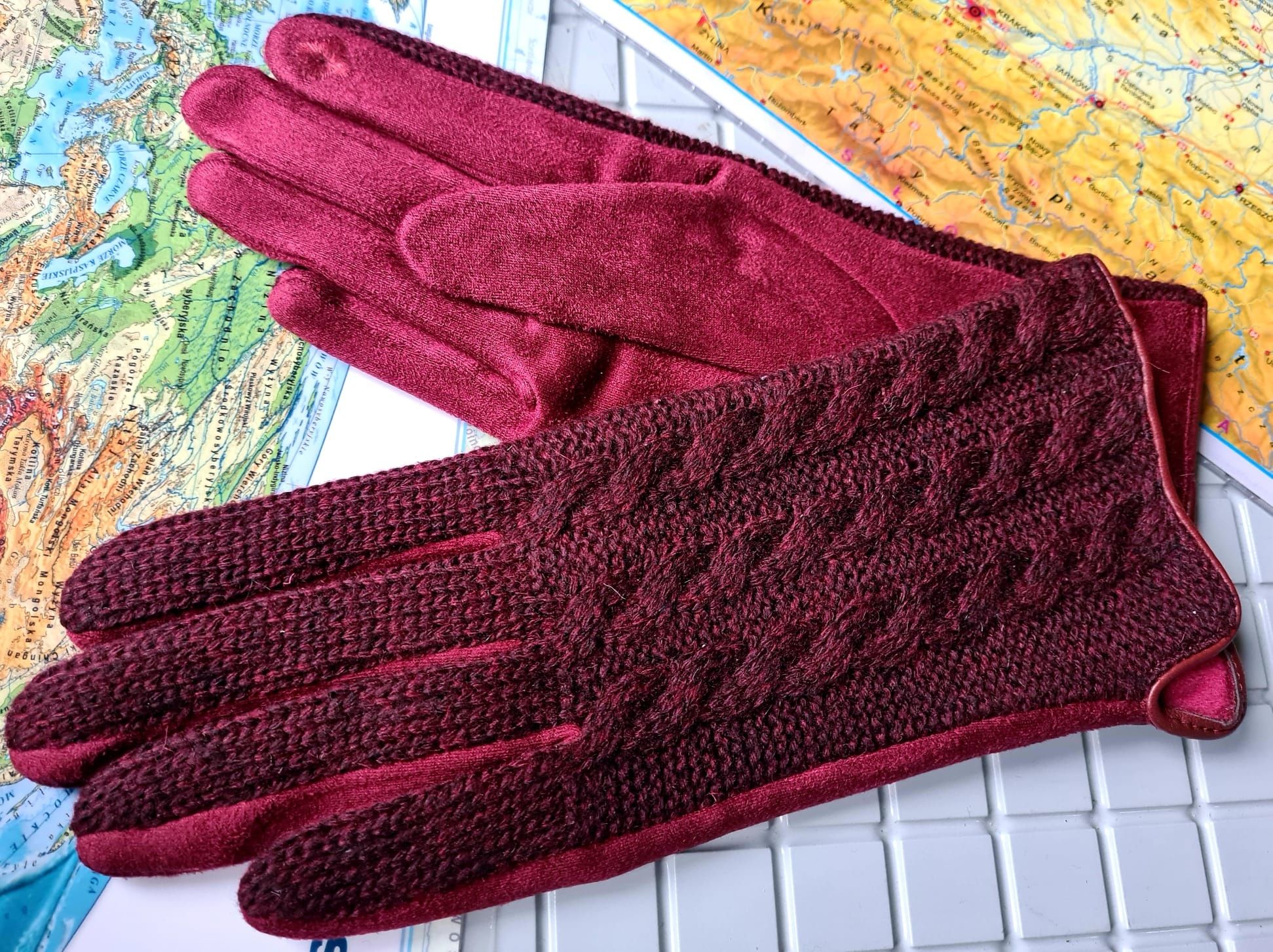 Damskie rękawiczki zimowe ocieplane nowe modne