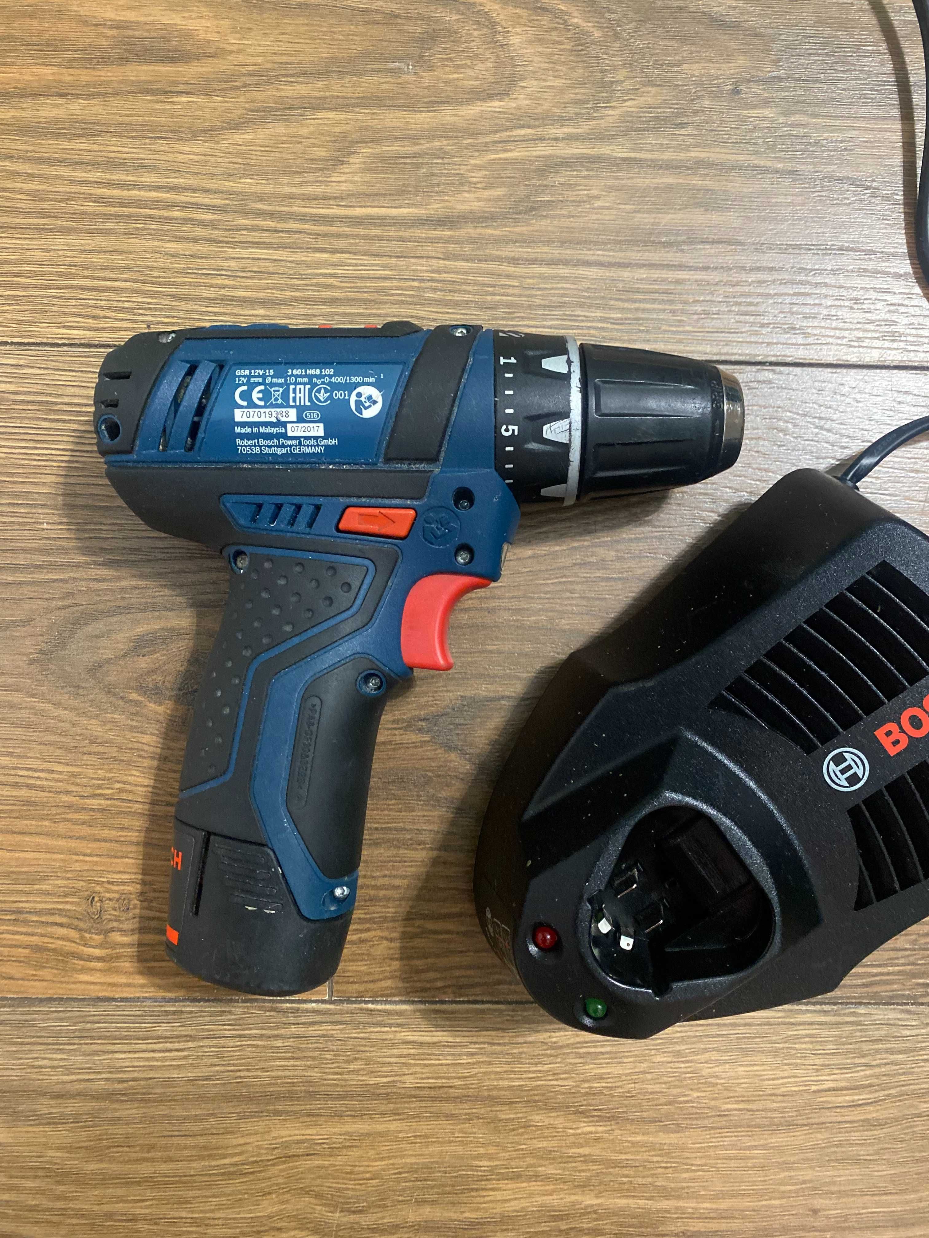 Wkrętarka Bosch GSR 12V-15 + bateria 2.0Ah Li-Ion + ładowarka