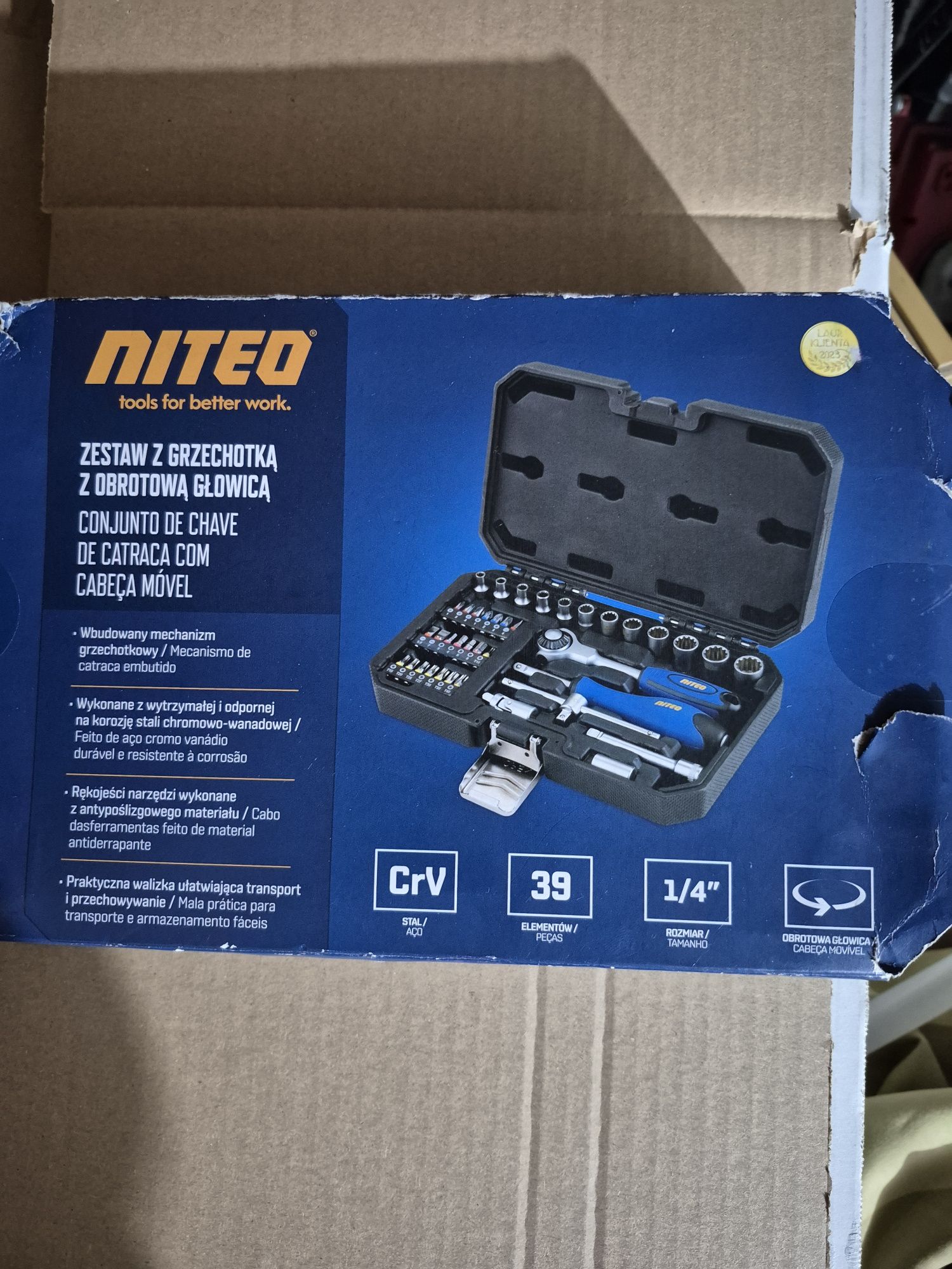 Niteo zestaw z grzechotka z obrotowa głowica crv 39 elementów 1/4