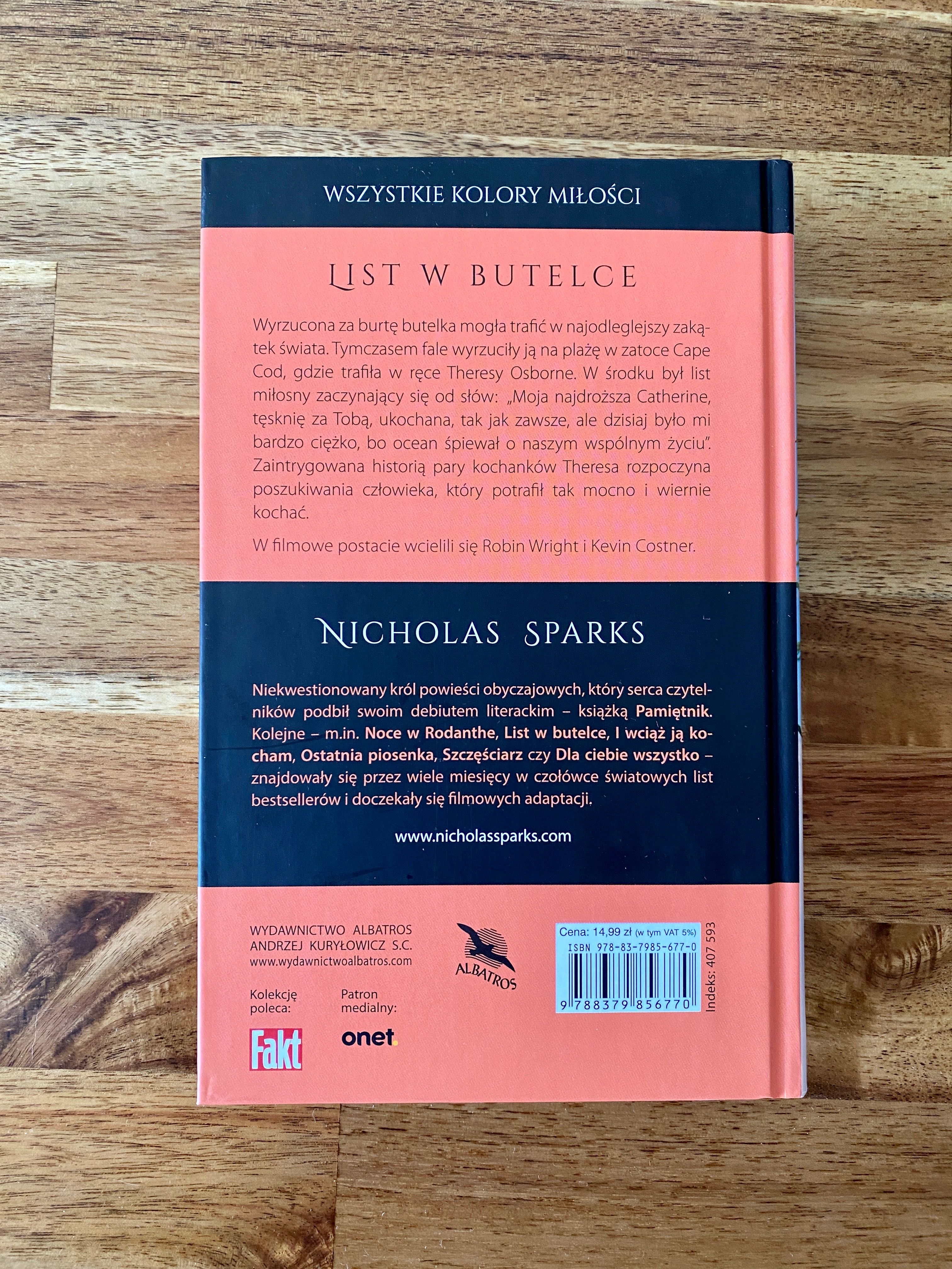 książka Nicholas Sparks List W Butelce/wszystkie kolory miłości 2