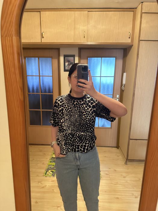 Topshop t-shirt crop top r xs/s oversize zyrafa animalprint
