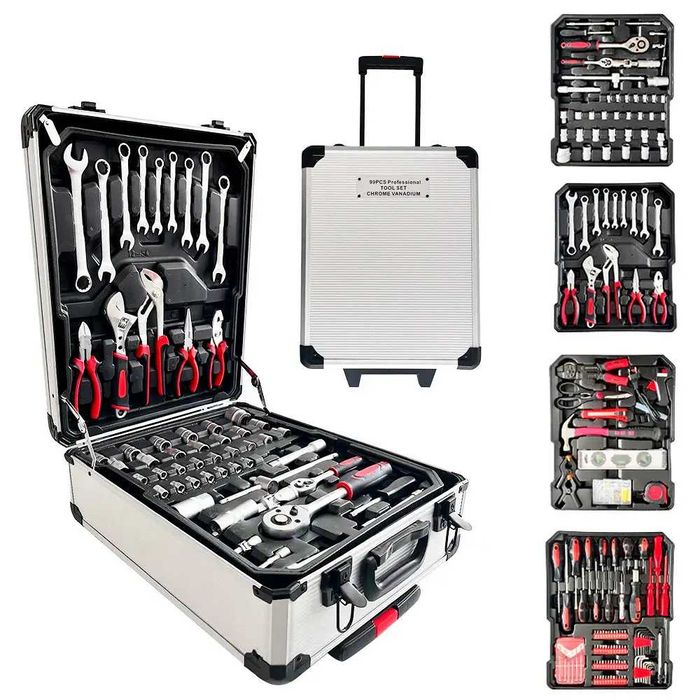 Набор инструментов и ключей в чемодане на колесах, 499 предметов.