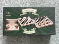 SZACHY + WARCABY + BACKGAMMON - Zestaw drewniany 3w1 - stan: nowe