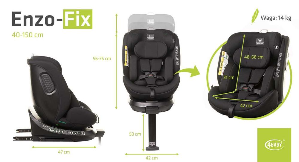 Fotelik Samochodowy ODCHYLANY OBROTOWY Isofix ISize 4Baby Enzo-Fix RWF