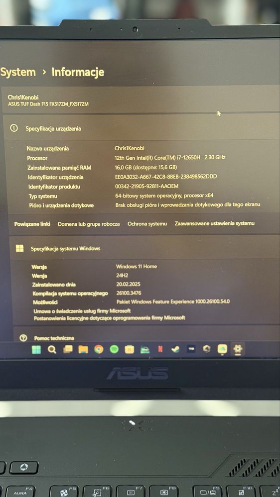 ASUS TUF Dash gamingowy F15 i7-12650H/16GB/512/Win11/RTX3060/144Hz