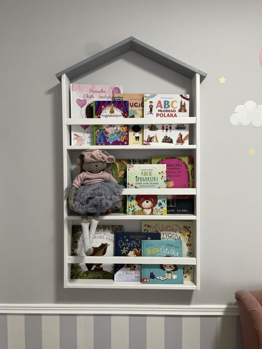 Ręcznie Robiony Regał na Książki DLA DZIECI w Kształcie DOMKU