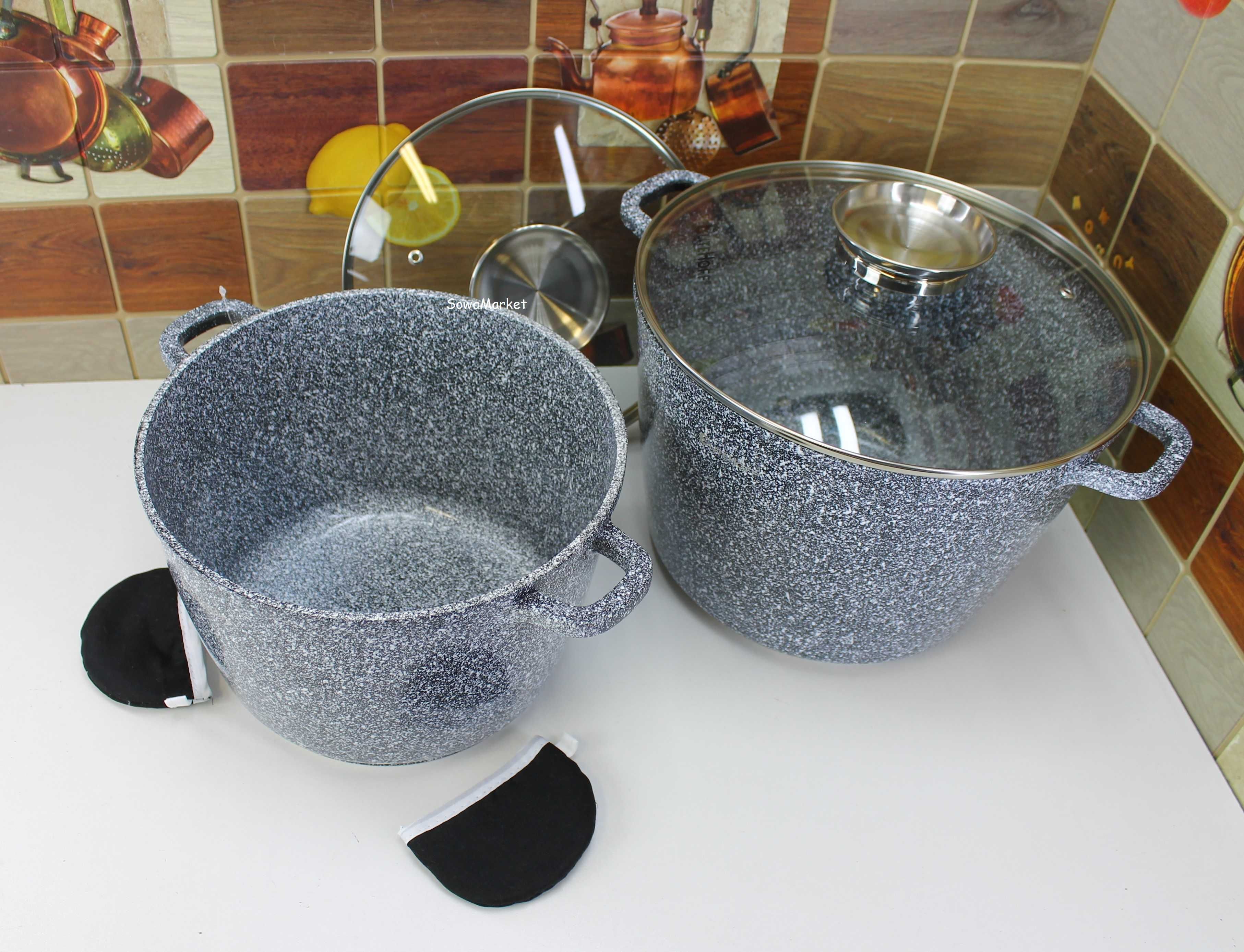 Garnki wysokie marmurowe 10,2L + 6,2L EliteHoff Gaz, indukcja E7015
