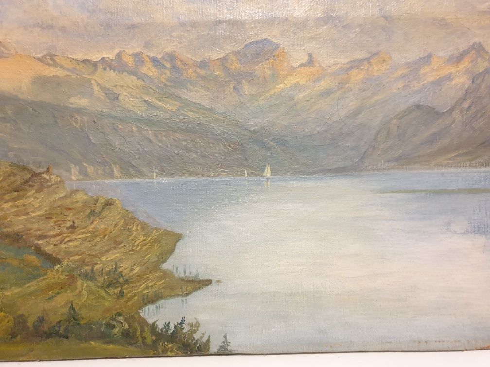 Linda antiga pintura em óleo sobre tela - Lago Zurique