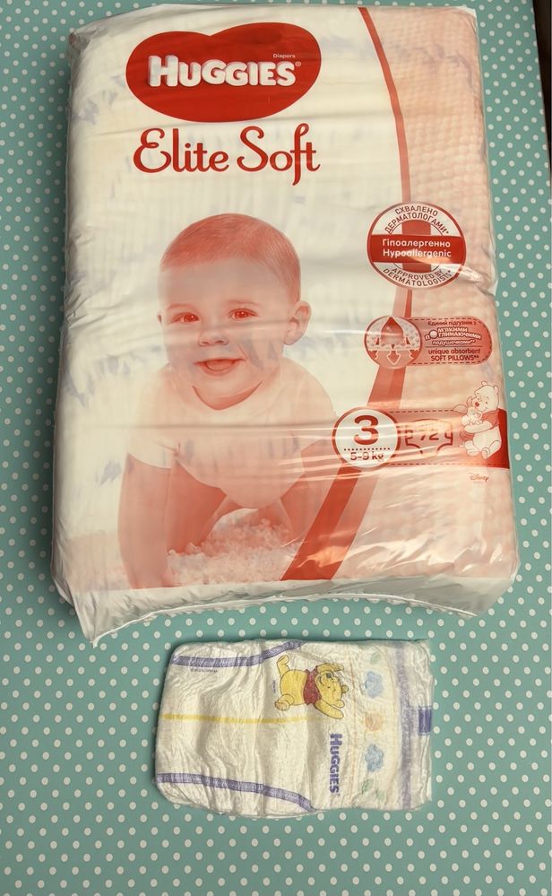 Підгузки памперси Huggies Elite Soft розмір 3 Хагіс Еліт софт, 72 шт