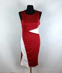 Nowa czerwono biała ołówkowa sukienka bez rękawów Midi rozmiar M/38