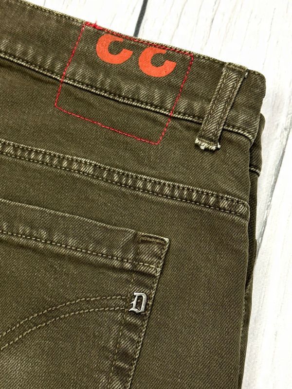 Dondup George Jeansy Rurki Męskie Spodnie Skinny Fit Logowane Khaki r.