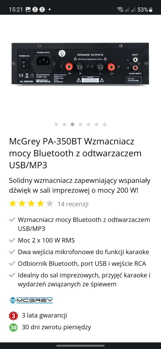 McGrey PA-350BT Wzmacniacz mocy Bluetooth z odtwarzaczem USB/MP3