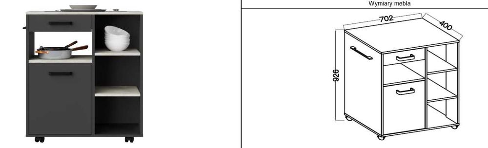 Bufet Kredens Kuchenny Linda Antracyt Zestaw  + Blaty