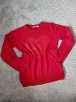 Sweter 134 asymetryczny, cekiny, serce, walentynki