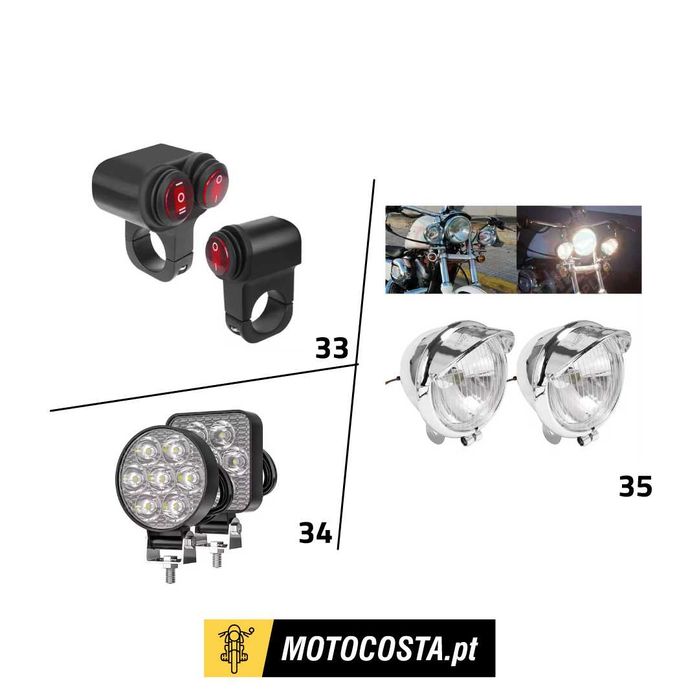 Faróis Auxiliares LED - Bifocais, com Halo e Suportes - MOTOCOSTA