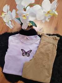 Cudny zestaw:) spodnie PaperBag welurowa bluzeczka motyl 146/152
