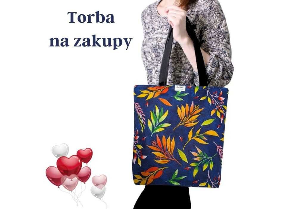 Torba siatka na zakupy – Yellow Leaves on a Navy Blue Background