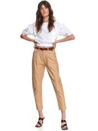 Top Secret spodnie damskie tkaninowe z zakładkami XS beżowe
