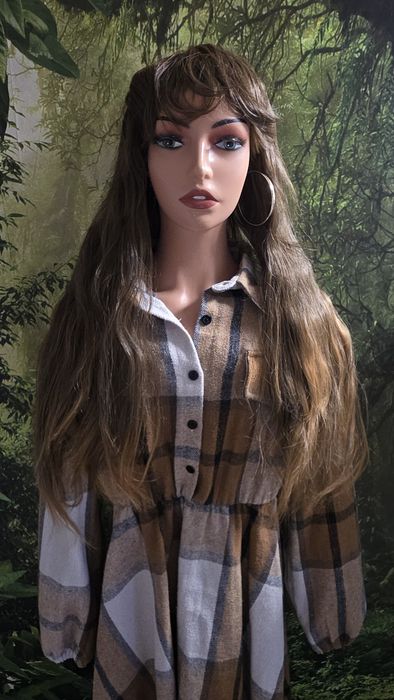 Peruka z grzywką, brąz z refleksami 71cm+gratis czepek