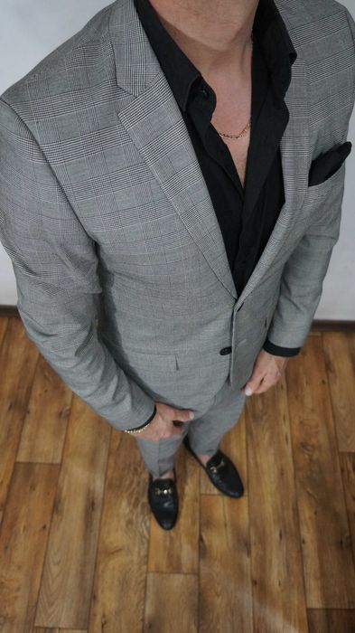 Garnitur H&M Rozmiar 46 i 52 Skinny Fit Kolor Szary Krata