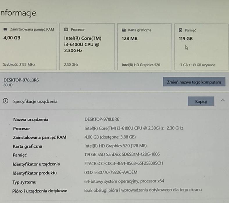Ładny laptop Lenovo Ideapad 110 dysk SSD