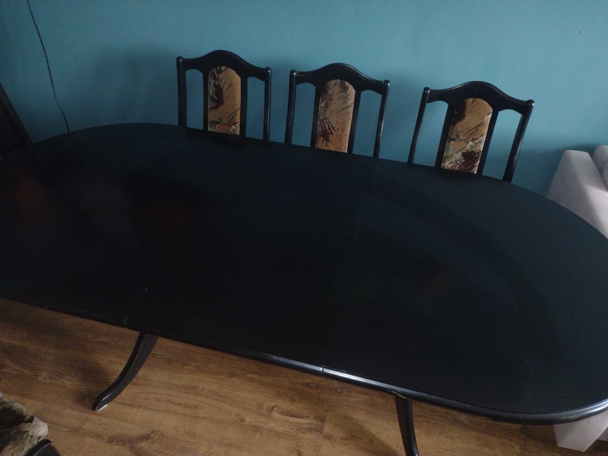 Stół drewniany rozkładany i 6 x krzesło tapicerowane zestaw