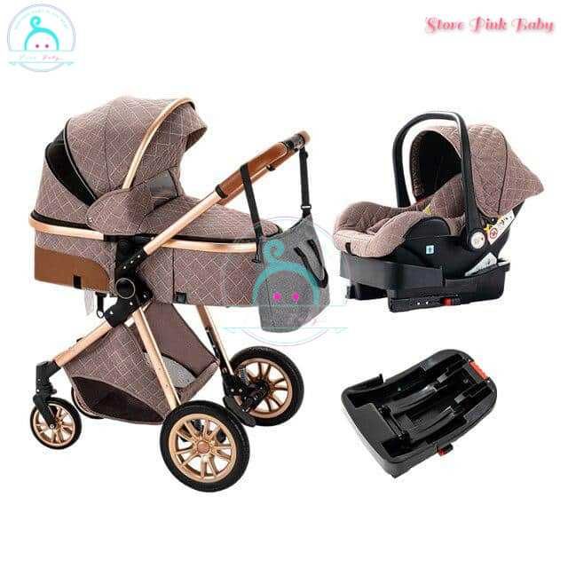 Carrinho bebé 3 em 1 PinkBaby Magic Gold - Com Base Isofix - Khaki