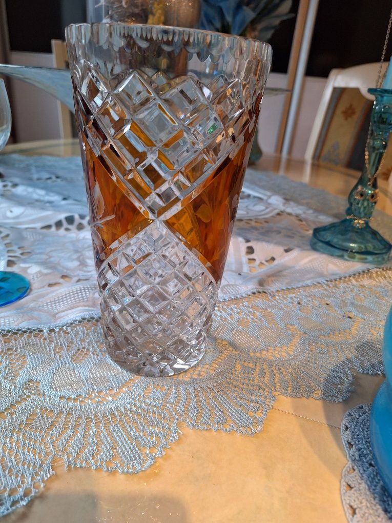Piękny dwu kolorowy wazon kryształowy kryształ