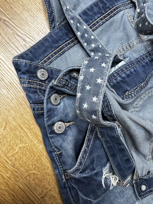 Ogrodniczki jeansowe M długie z dziurami ala ciążowe