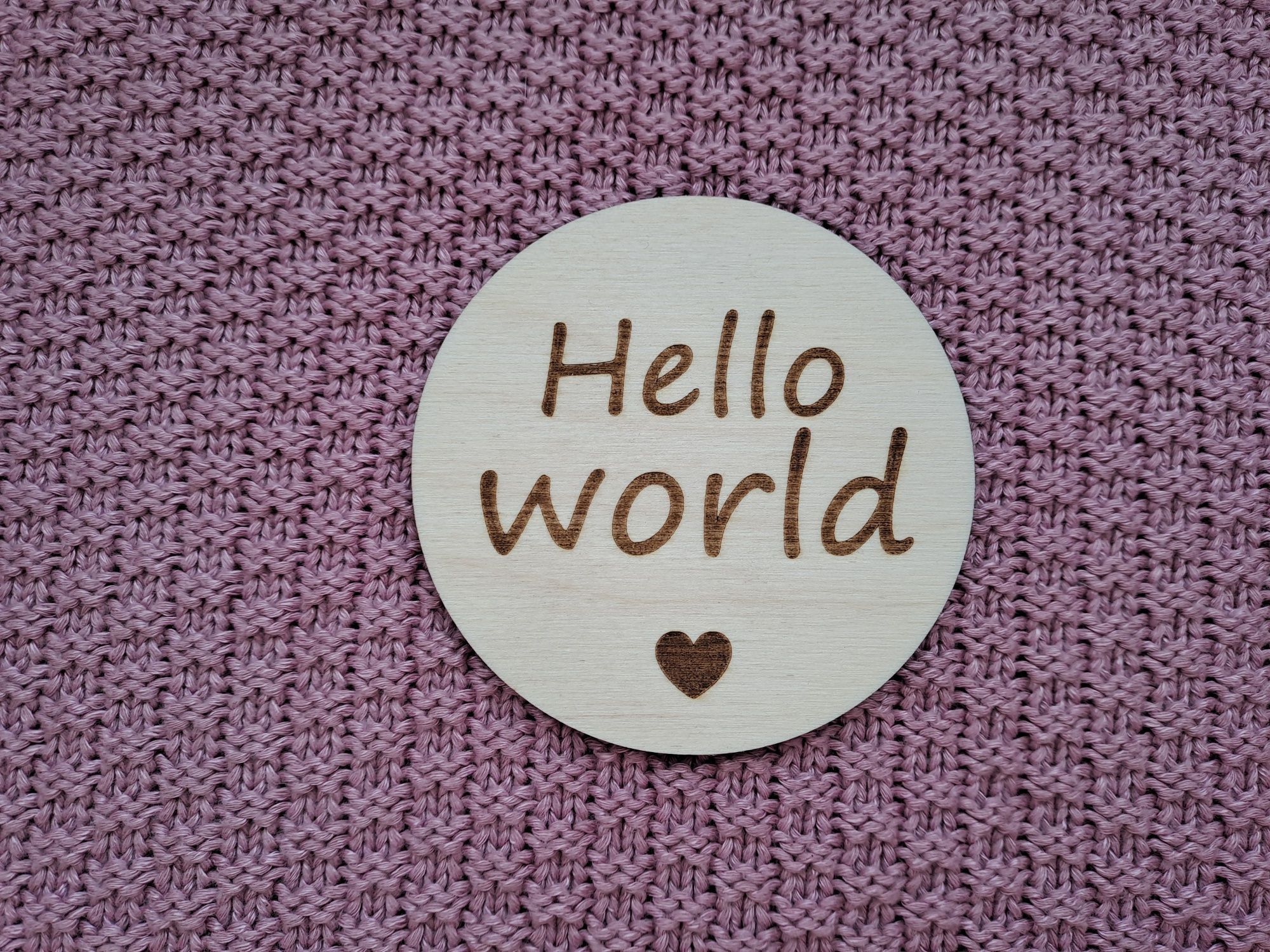 Tabliczka drewniana do zdjęć Hello world