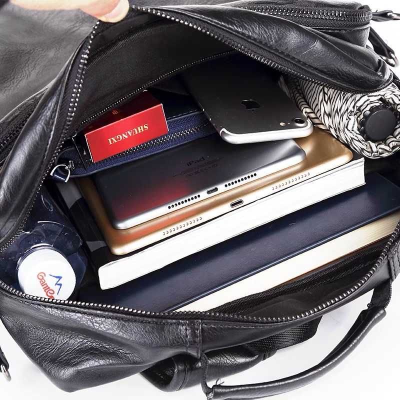 Чоловічий чорний шкіряний рюкзак мужская сумка портфель для ноутбука