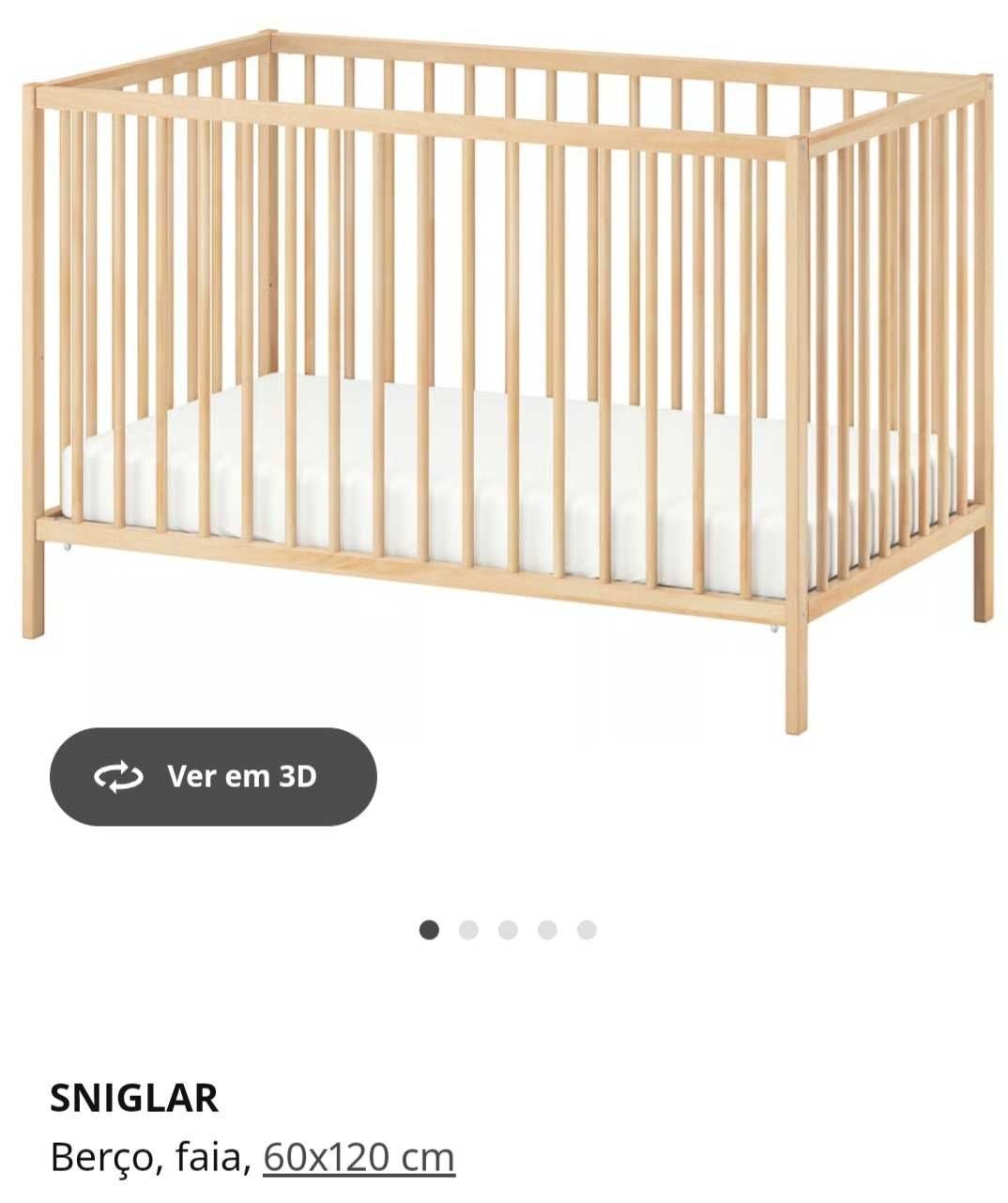 Berço IKEA Siniglar + colchão + proteção