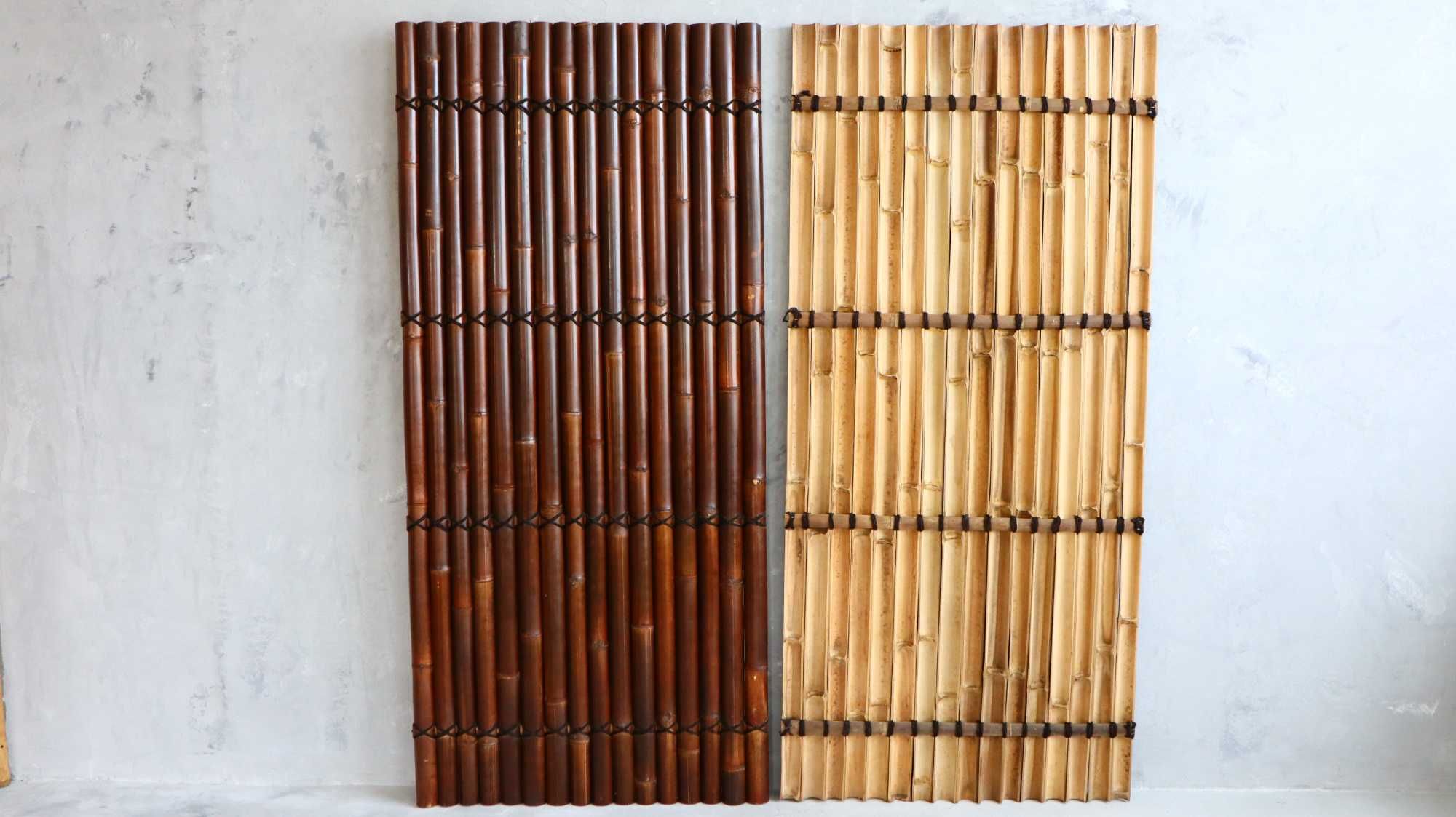 Panel ogrodzeniowy bambusowy, połówki bambusa, czarny bambus 220x100