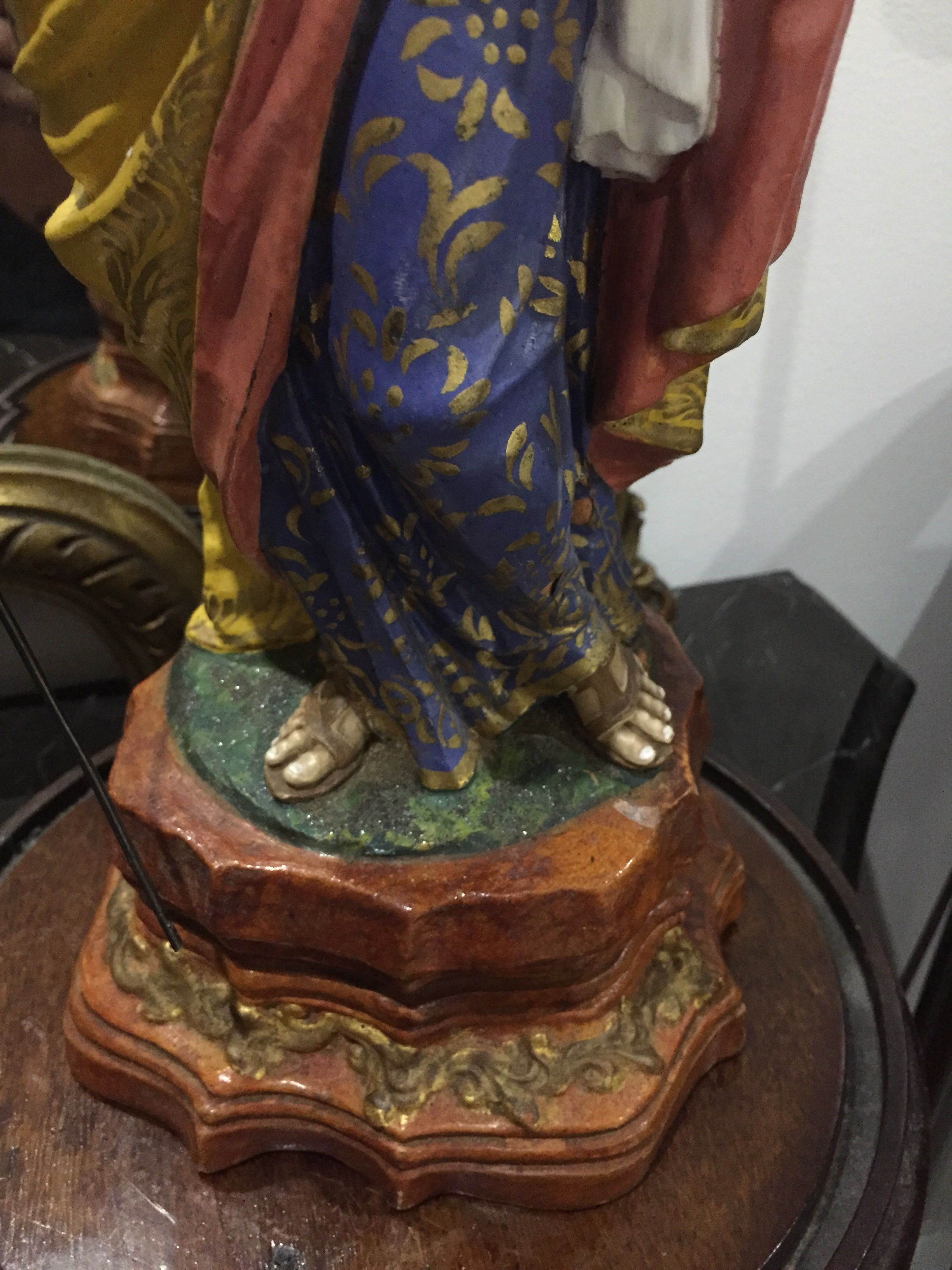 São José com Menino séc XVIII  60cm olhos vidro Pratas